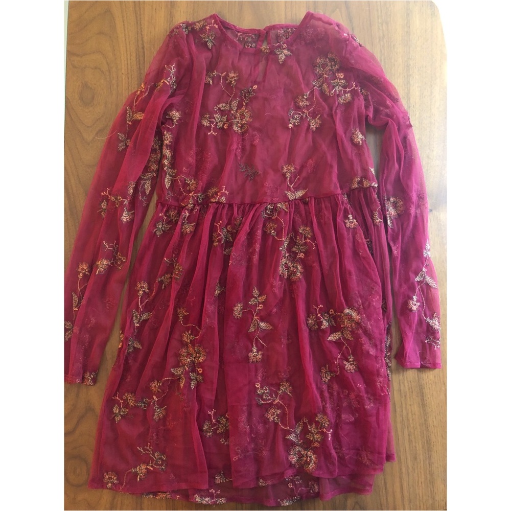 Embroidered floral mesh dress